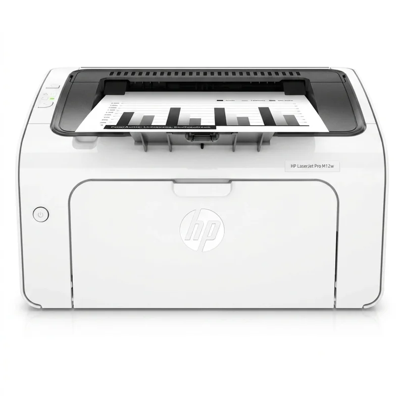 پرینتر لیزری تک‌کاره سیاه‌وسفید اچ‌پی مدل LaserJet Pro M12w با ظرفیت سینی ورودی 150 برگ و اتصال بی‌سیم Wi-Fi به موبایل و رایانه، مجهز به درگاه USB