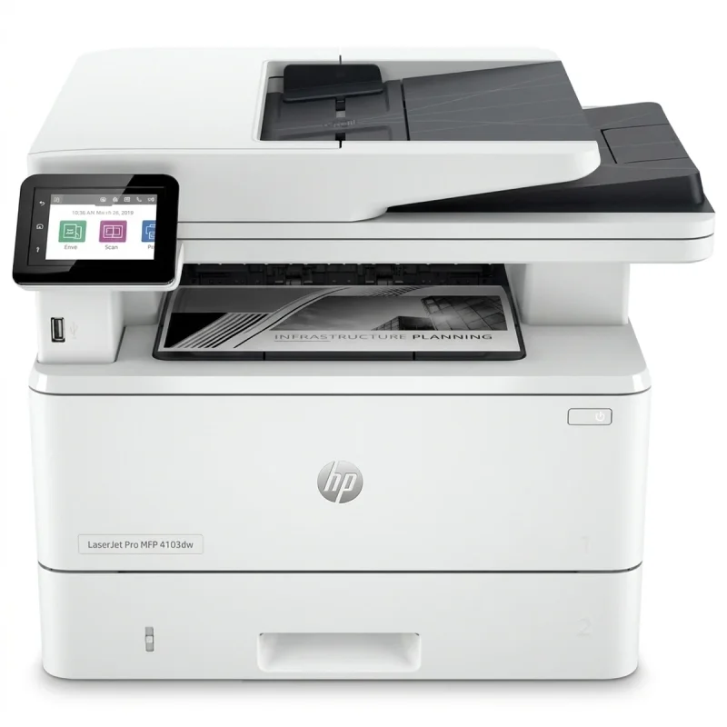 پرینتر چندکاره لیزری 3 کاره اچ‌ پی مدل LaserJet Pro MFP 4103dw با فیدر خودکار کاغذ، نمایشگر رنگی و اتصال USB، وای‌فای و شبکه