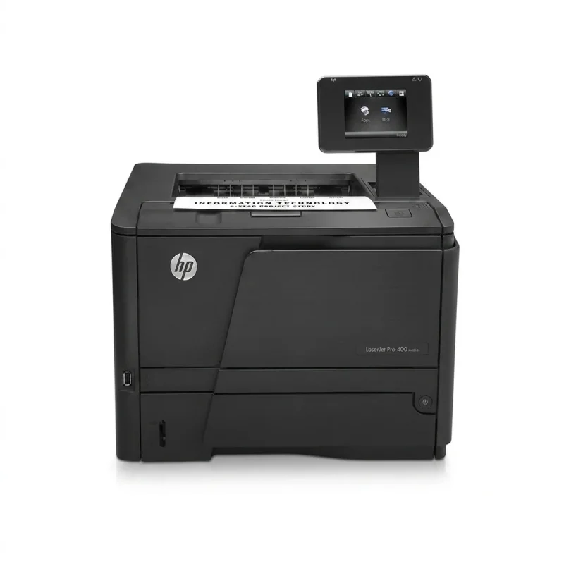 پرینتر لیزری تک‌کاره تک‌رنگ سایز A4 اچ‌پی مدل LaserJet Pro 400 M401dn با قابلیت چاپ دورو خودکار و چاپ مستقیم از حافظه فلش USB، سرعت چاپ 33 برگ در دقیقه و اتصال شبکه LAN