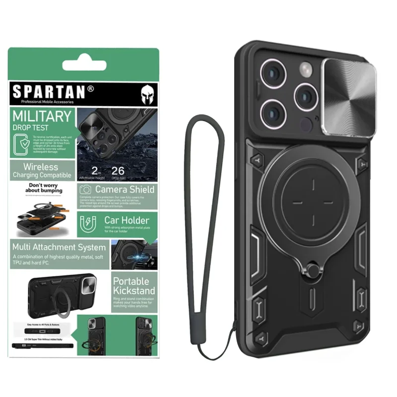 کاور اسپارتان مدل Magnet Ring Strap مناسب برای گوشی موبایل اپل iPhone 16 Pro Max به همراه بند آویز