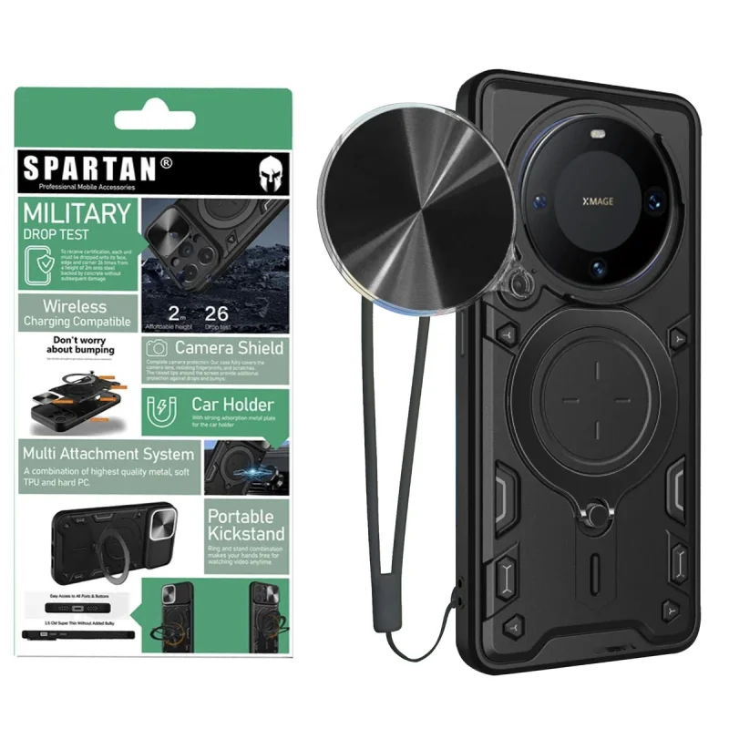 کاور اسپارتان مدل Magnet Ring Strap مناسب برای گوشی موبایل هوآوی Mate 60 Pro به همراه بند آویز