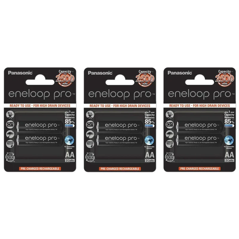 باتری قلمی قابل شارژ پاناسونیک مدل eneloop pro 2500mAh بسته 6 عددی