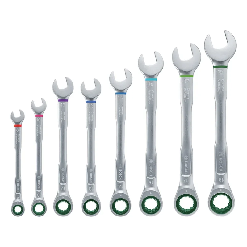 آچار یکسر تخت و یکسر رینگی جغجغه ای بوش مدل Wrench Set 8 کد 1600A027PS بسته 8 عددی