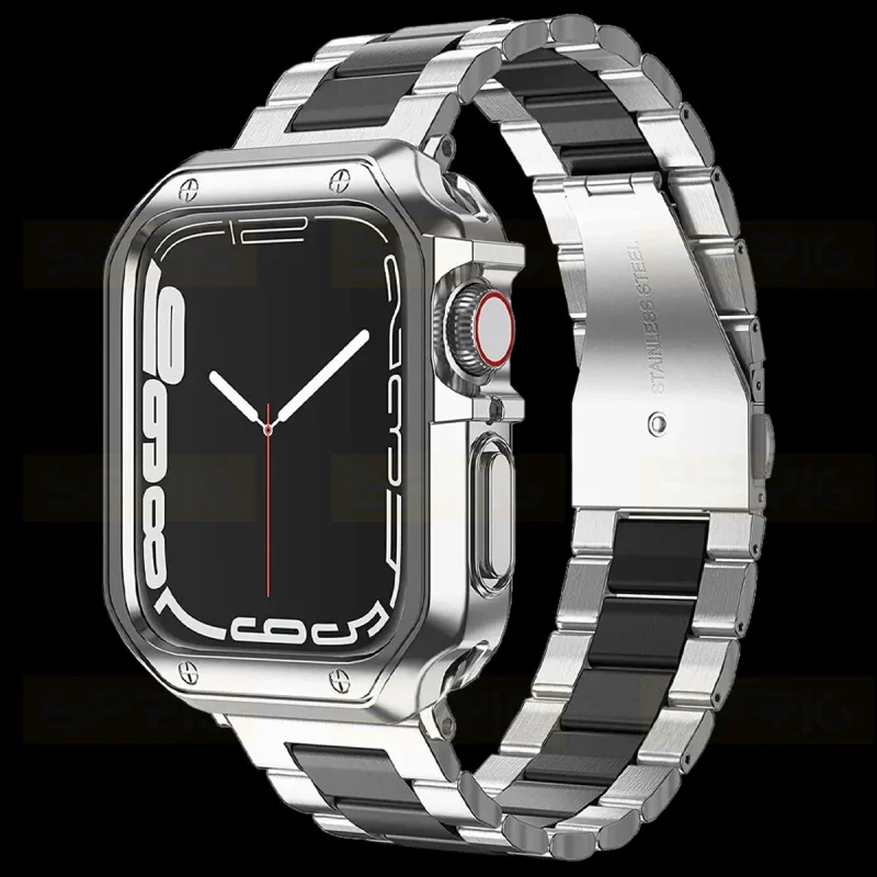 بند اسپریگ مدل 3Bead SLV-BK مناسب برای اپل واچ Series 7 Aluminum 45mm / Series 8 Aluminum 45mm / Series 9 Aluminum 45mm به همراه کاور