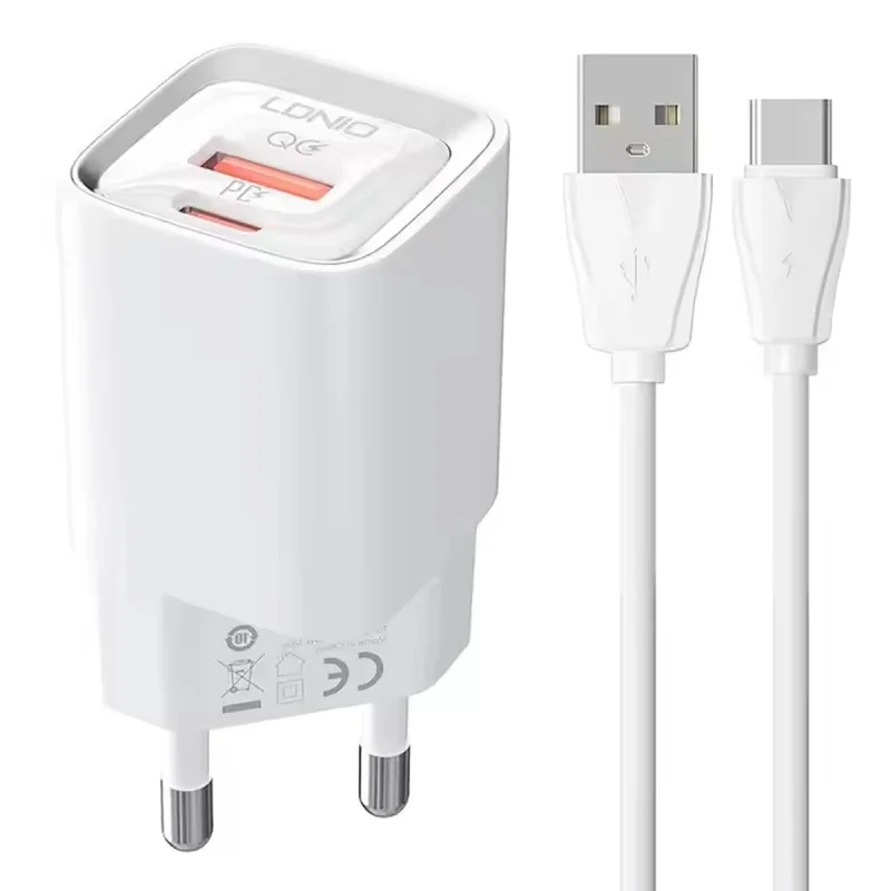 شارژر دیواری 30 وات الدینیو مدل LD-A2317C به همراه کابل تبدیل USB-C