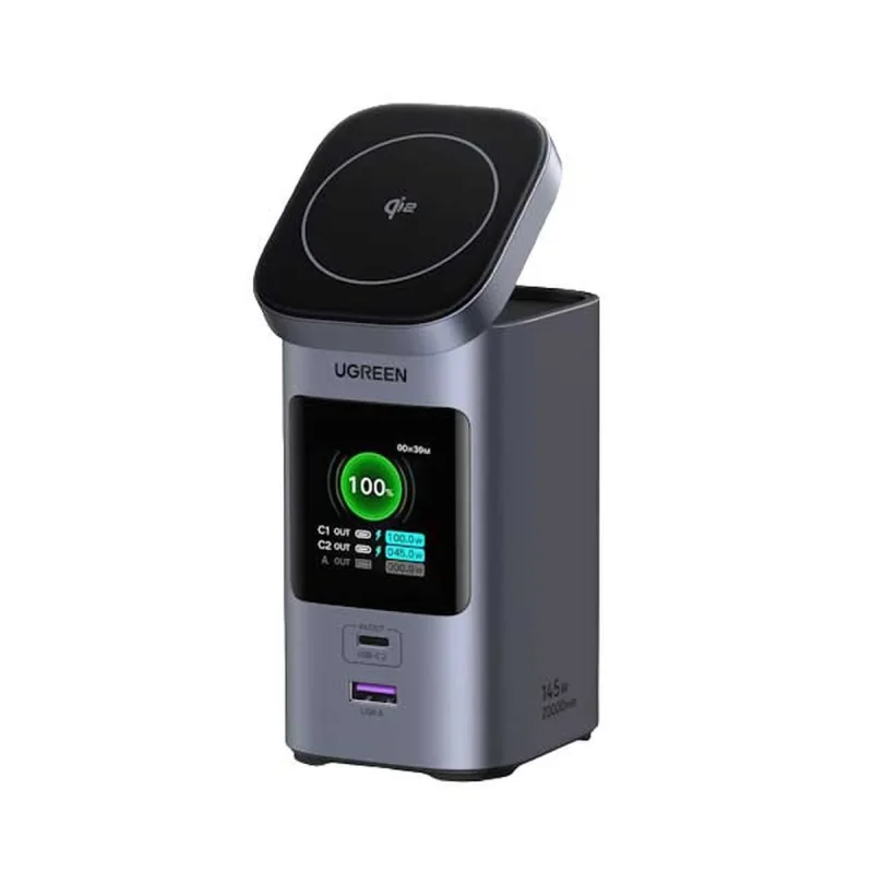 پاور بانک بی سیم 145 وات یوگرین مدل 35527 ظرفیت 20000 میلی آمپر ساعت همراه با کابل USB-C