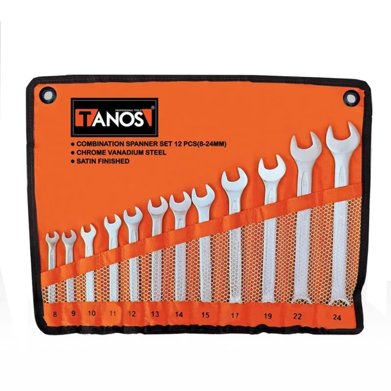 آچار یکسر تخت و یکسر رینگی تانوس مدل YP-8-24mm مجموعه 12 عددی