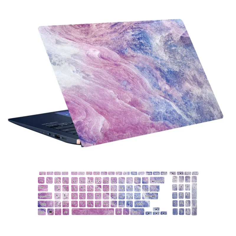 استیکر لپ تاپ توییجین و موییجین طرح Marble کد 45 مناسب برای لپ تاپ 15.6 اینچ به همراه برچسب حروف فارسی کیبورد