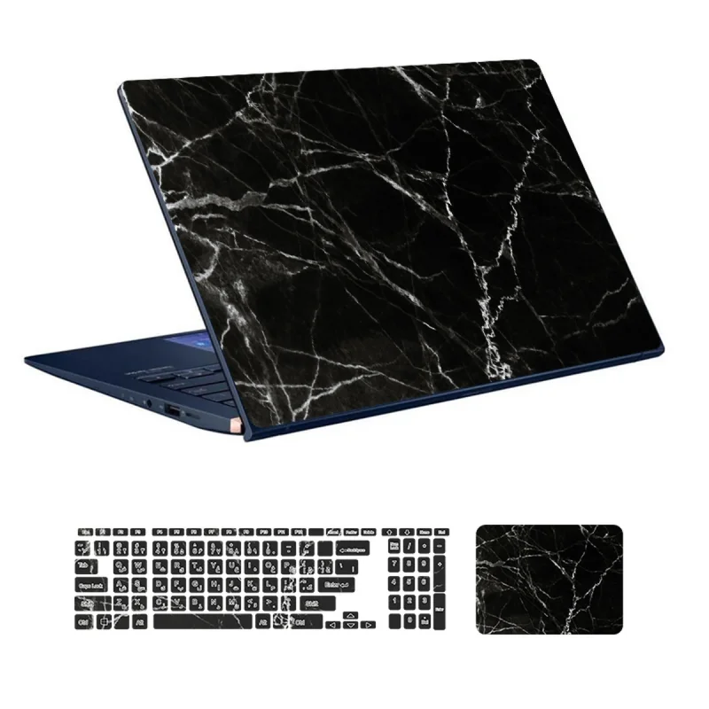 استیکر لپ تاپ توییجین و موییجین طرح Marble کد 116 مناسب برای لپ تاپ 15.6 اینچ به همراه برچسب حروف فارسی کیبورد