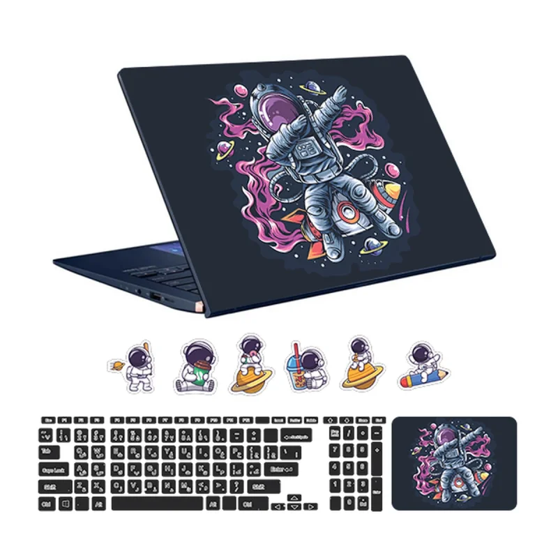 استیکر لپ تاپ توییجین و موییجین طرح Astronaut کد 12 مناسب برای لپ تاپ 15.6 اینچ به همراه برچسب حروف فارسی کیبورد
