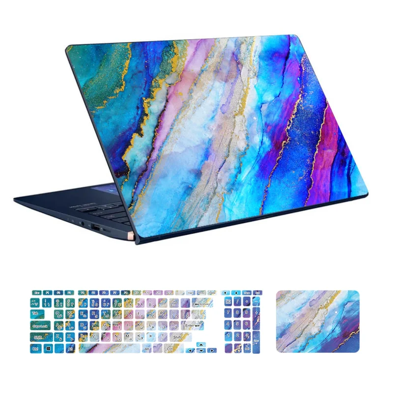 استیکر لپ تاپ توییجین و موییجین مدل Marble کد 70 مناسب لپ تاپ 15.6 اینچ به همراه برچسب حروف فارسی کیبورد