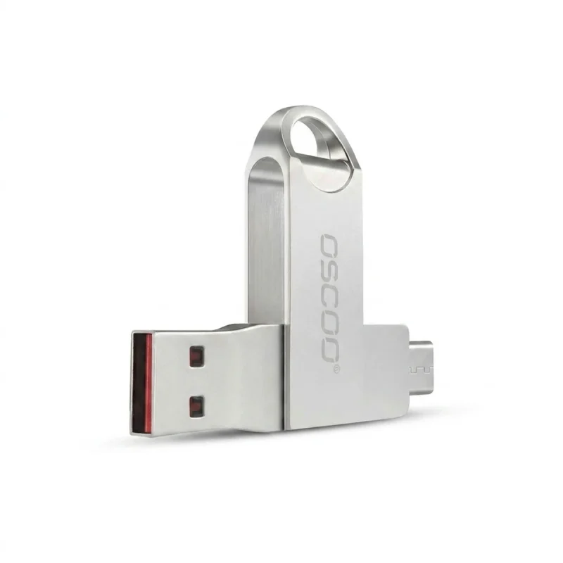 فلش مموری دو سر اتصال اوسکو مدل CU-002 ظرفیت 64 گیگابایت با پورت USB 3.1 و تایپ سی، بدنه فلزی چرخشی 360 درجه، مقاوم در برابر ضربه، شوک و گرد و غبار، سازگار با ویندوز، اندروید، مک و لینوکس