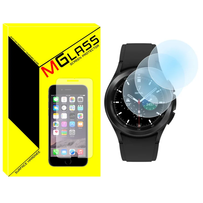 محافظ صفحه نمایش شیشه‌ای ام‌گلس مدل Glass-MG مناسب برای ساعت هوشمند سامسونگ Galaxy Watch 4 classic 46mm بسته سه عددی