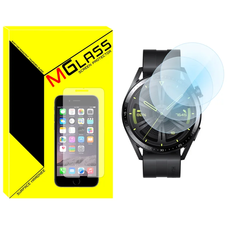 محافظ صفحه نمایش شیشه‌ای ام گلس مدل SH-MG مناسب برای ساعت هوشمند هوآوی Watch GT3 46mm بسته سه عددی