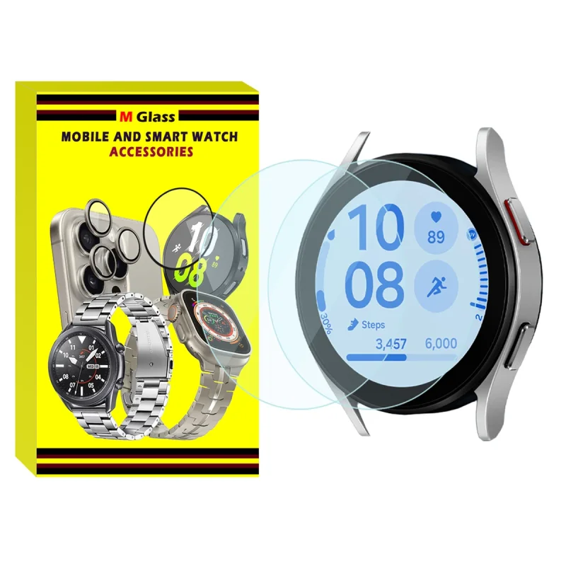 محافظ صفحه نمایش شیشه‌ای ام‌گلس مدل Glass-MG مناسب برای ساعت هوشمند سامسونگ Galaxy Watch FE بسته دو عددی