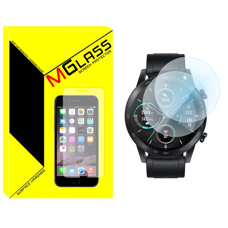 محافظ صفحه نمایش شیشه‌ای ام‌گلس مدل Glass-MG مناسب برای ساعت هوشمند آنر Magic 2 46mm بسته دو عددی