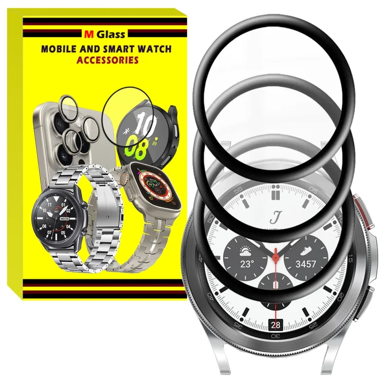 محافظ صفحه نمایش نانو ام‌گلس مدل GLS_Pmma مناسب برای ساعت هوشمند سامسونگ Galaxy Watch 4 Classic 46mm بسته سه عددی
