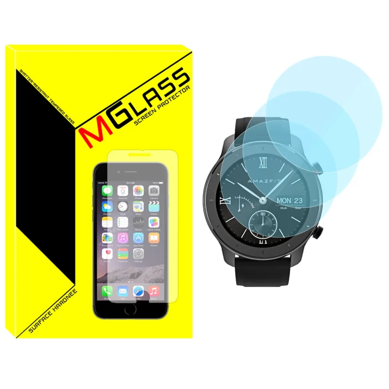محافظ صفحه نمایش شیشه‌ای ام‌گلس مدل Glass-MG مناسب برای ساعت هوشمند امیزفیت GTR 47mm بسته سه عددی