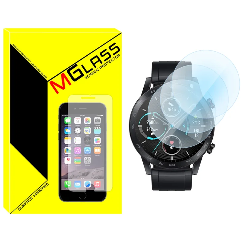 محافظ صفحه نمایش شیشه‌ای ام‌گلس مدل Glass-MG مناسب برای ساعت هوشمند آنر Magic 2 46mm بسته سه عددی