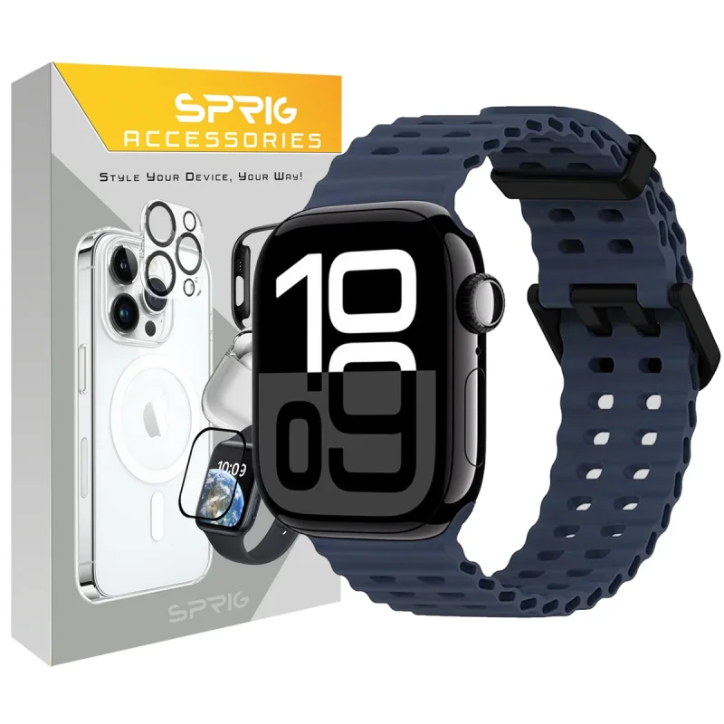 بند اسپریگ مدل Ocean BK Buckle مناسب برای اپل واچ سری SE2021/7/8/9 سایز 45 میلی متری