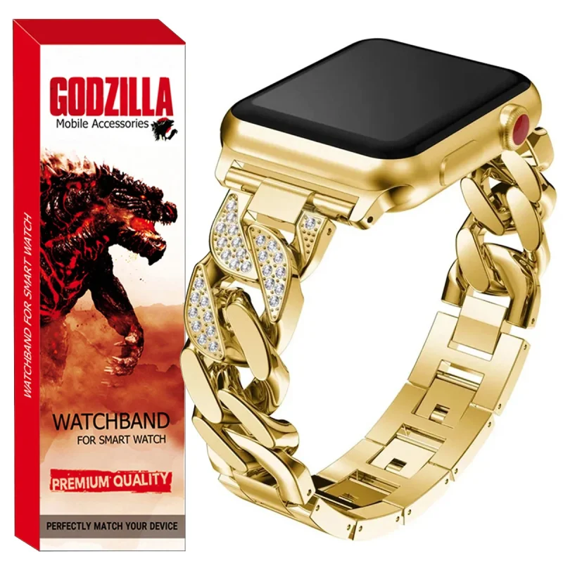 بند گودزیلا مدل Luxury Diamond Stainless مناسب برای اپل واچ سری 4/5/6/Se سایز 44 mm