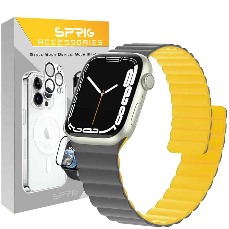 بند اسپریگ مدل Silicone Magnetic Link GRY مناسب برای اپل واچ سری Se/1/2/3/4/5/6/7/8/9/Ultra/Ultra2 سایز 42/44/45 میلی متری