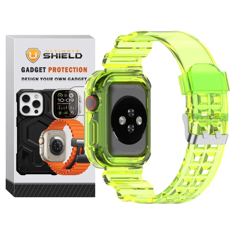 بند آلتیمیت شیلد مدل Transparent Shock مناسب برای اپل واچ 38/40 mm سری 1/2/3/4/5/6/SE2021/SE2022 به همراه کاور
