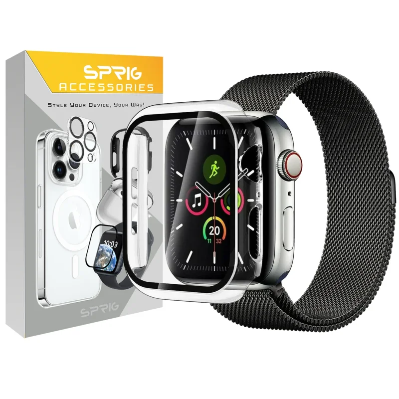 بند اسپریگ مدل Milanese Mix Guard مناسب برای اپل واچ Series SE 2022 Aluminum Case 44mm / SE 2021 Aluminum Case 44mm / Series 5 44mm / Series 6 44mm / SE 44mm به همراه کاور