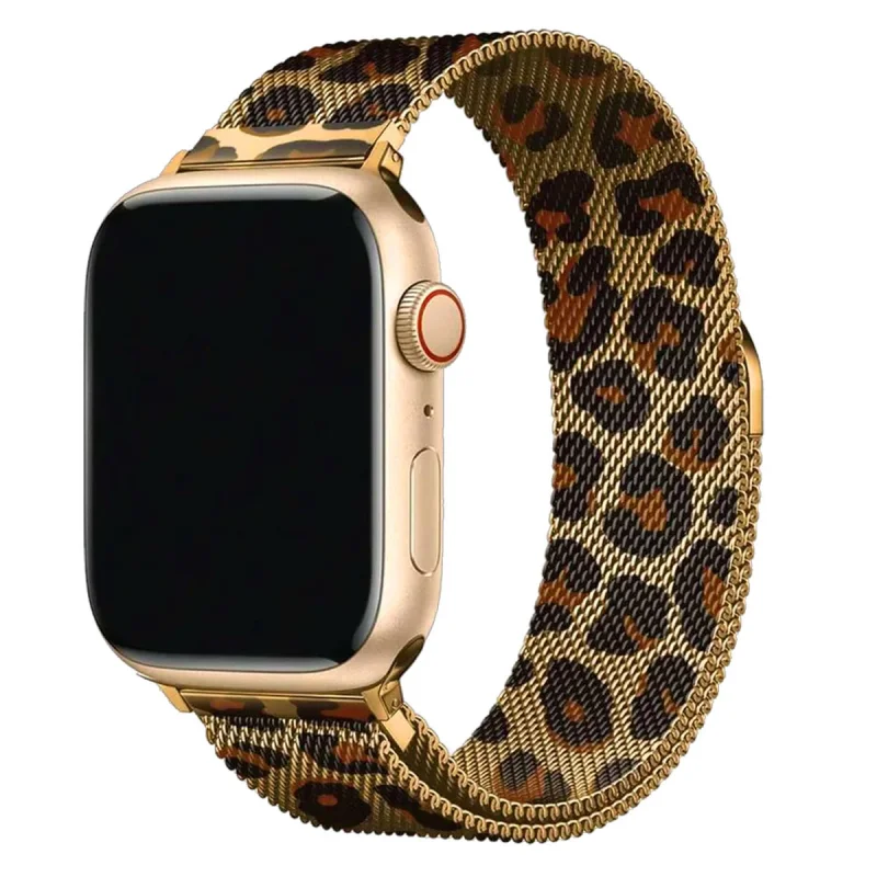 بند آکوآرا مدل Milanese Leopard مناسب برای اپل واچ 44/45/46/49 میلیمتری سری SE1/SE2/SE3/4/5/6/7/8/9/10/11/Ultra/Ultra2/Ultra3