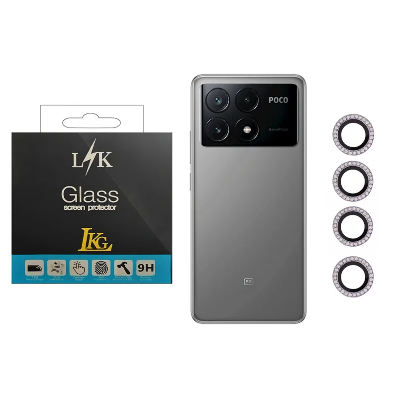 محافظ لنز دوربین ال کا جی مدل نگین دار مناسب برای گوشی موبایل پوکو X6 Pro 5G