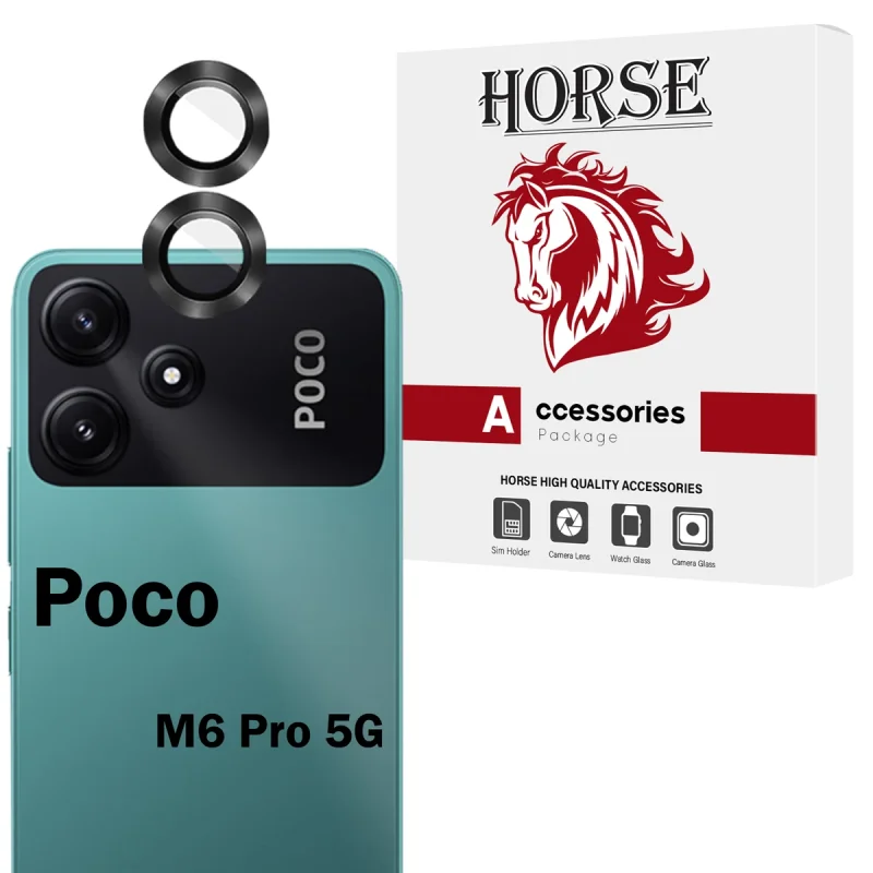 محافظ لنز دوربین شیشه‌ای هورس مدل RINH20 مناسب برای گوشی موبایل شیائومی Poco M6 Pro 4G