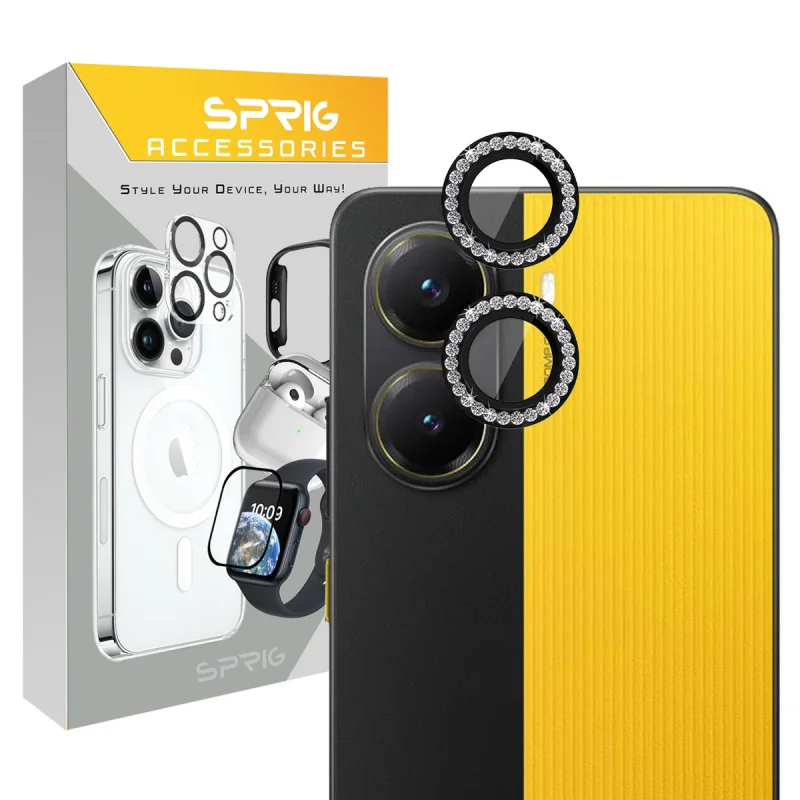 محافظ لنز دوربین اسپریگ مدل Ring Metal Diamond مناسب برای گوشی موبایل شیائومی Poco X7 Pro