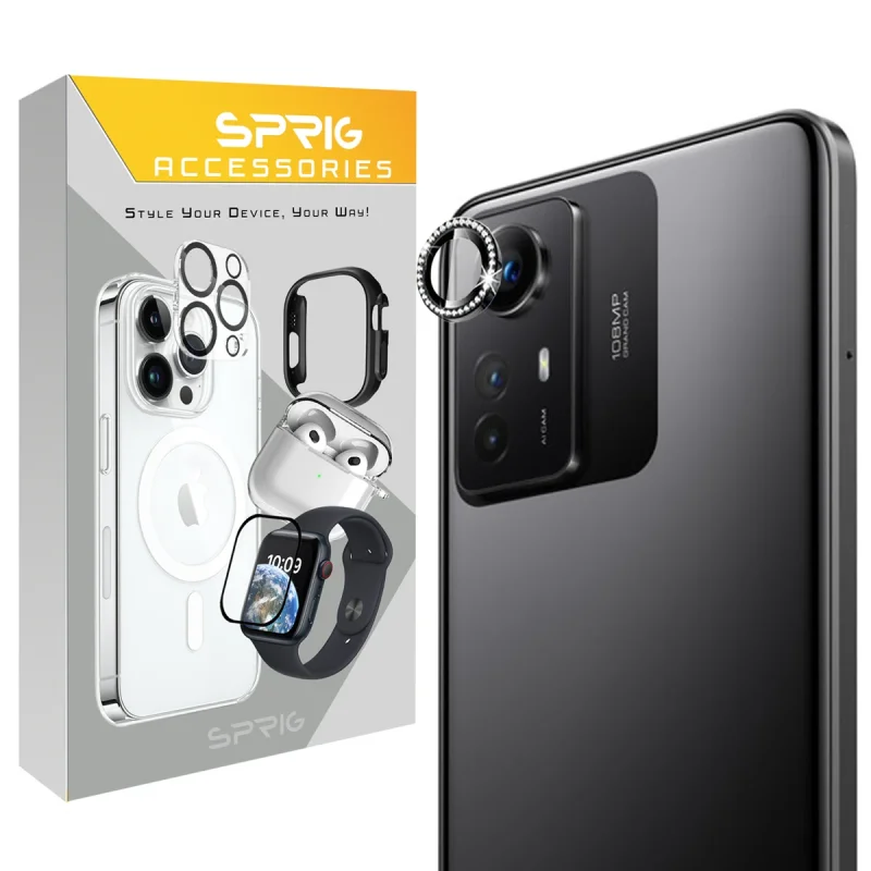 محافظ لنز دوربین رینگی اسپریگ مدل Ring Metal Diamond مناسب برای گوشی موبایل شیائومی Redmi Note 12S 4G