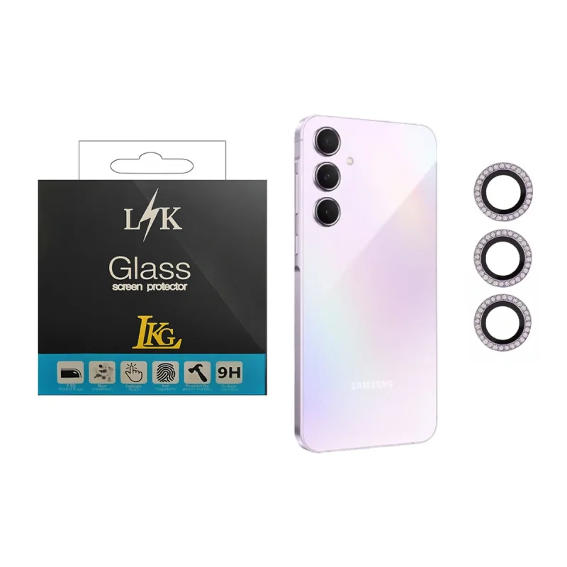 محافظ لنز دوربین ال کا جی مدل نگین دار مناسب برای گوشی موبایل سامسونگ Galaxy A55 5G