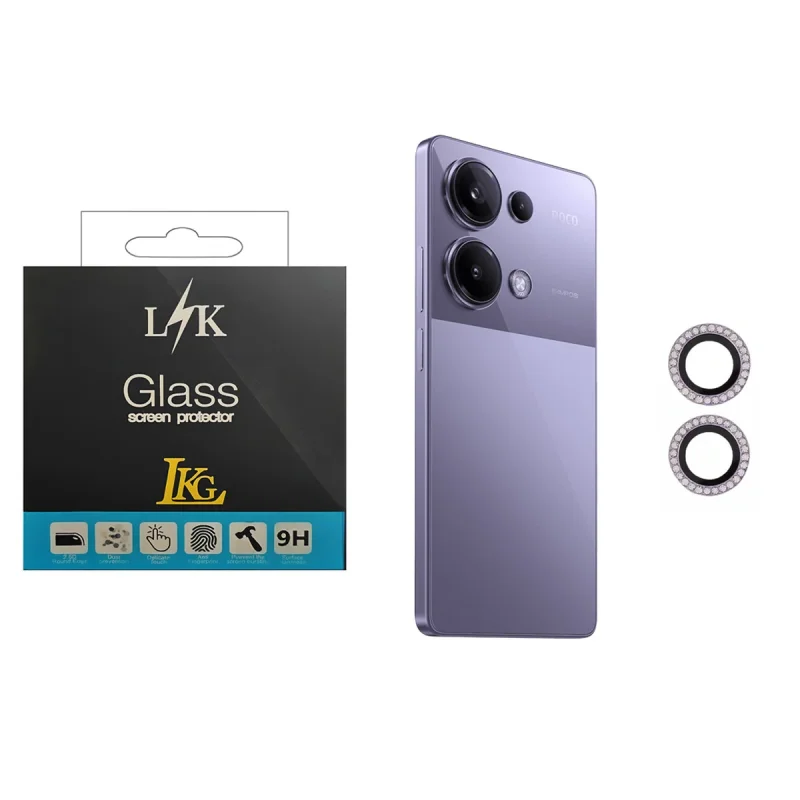 محافظ لنز دوربین ال کا جی مدل نگین دار مناسب برای گوشی موبایل پوکو M6 Pro
