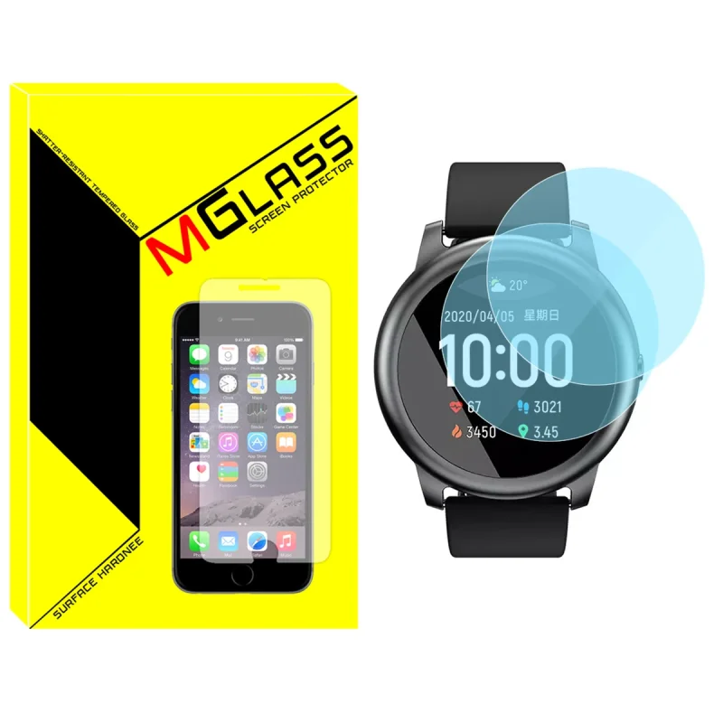 محافظ صفحه نمایش شیشه‌ای ام‌گلس مدل Glass-MG مناسب برای ساعت هوشمند هایلو LS05 Solar بسته دو عددی