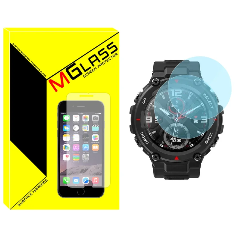 محافظ صفحه نمایش شیشه‌ای ام‌گلس مدل Glass-MG مناسب برای ساعت هوشمند امیزفیت T-Rex pro بسته دو عددی