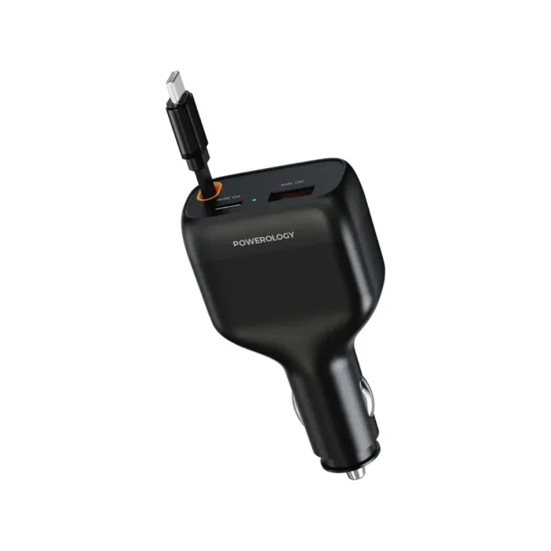 شارژر فندکی 81 وات 2 پورت پاورولوژی مدل PCCSR027BK به همراه کابل USB-C