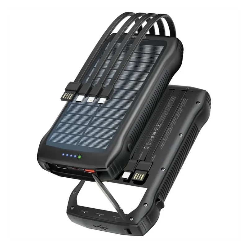 پاوربانک 22.5 وات گرین لاین مدل GNSOLF20PBBK ظرفیت 20000 میلی‌آمپرساعت به همراه کابل USB-A و USB-C و لایتنینگ