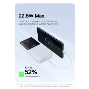 پاوربانک 22 وات بیسوس مدل LIPOW Dual ظرفیت 20000 میلی‌آمپرساعت به همراه کابل USB-C و لایتنینگ