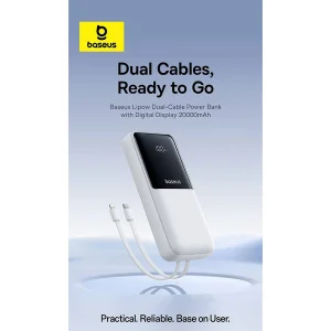 پاوربانک 22 وات بیسوس مدل LIPOW Dual ظرفیت 20000 میلی‌آمپرساعت به همراه کابل USB-C و لایتنینگ