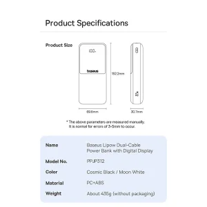 پاوربانک 22 وات بیسوس مدل LIPOW Dual ظرفیت 20000 میلی‌آمپرساعت به همراه کابل USB-C و لایتنینگ