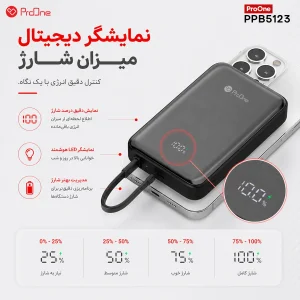 پاوربانک بی‌سیم 22.5 وات پرووان مدل POWER CORE PPB5123 ظرفیت 10000 میلی‌آمپرساعت