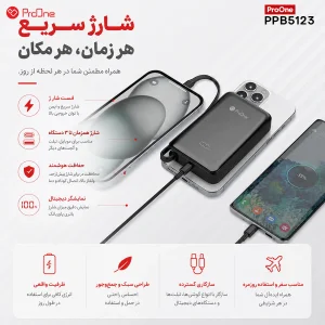 پاوربانک بی‌سیم 22.5 وات پرووان مدل POWER CORE PPB5123 ظرفیت 10000 میلی‌آمپرساعت