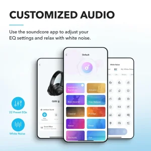 هدفون بلوتوثی انکر مدل Soundcore Q20i با نویز کنسلینگ فعال (ANC)، درگاه شارژ USB Type-C، دارای 2 میکروفون داخلی و 2 میکروفون خارجی، پشتیبانی از صدای Hi-Res از طریق کابل AUX