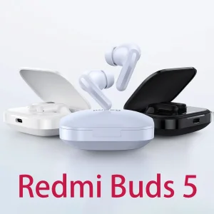 هدفون بلوتوثی شیائومی مدل Redmi Buds 5 با نویز کنسلینگ فعال (ANC)، درگاه شارژ USB Type-C، دارای نشانگر روی محفظه شارژ