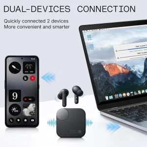 هندزفری بلوتوثی ناتینگ مدل CMF Buds Pro 2 با نویز کنسلینگ فعال (ANC)، درگاه شارژ USB Type-C، دارای میکروفون سه‌گانه با قابلیت حذف صدای باد، مقاوم در برابر رطوبت و عرق (IP55)