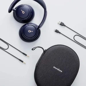 هدفون بلوتوثی انکر مدل SoundCore Life Q30 با نویز کنسلینگ فعال (ANC)، درگاه شارژ USB Type-C، دارای میکروفون دوگانه با حذف نویز، مجهز به فناوری Hi-Res Audio، دارای حالت Transparency برای شنیدن صدای محیط