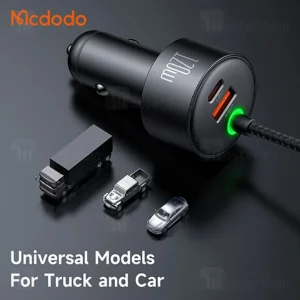 شارژر فندکی120 وات  مک دودو مدل cc-0370 به همراه کابل USB-C/لایتنینگ