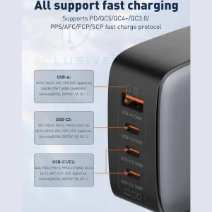 شارژر دیواری ۱۰۰ وات ۴ پورت الدینیو مدل Q408 به همراه کابل USB-C